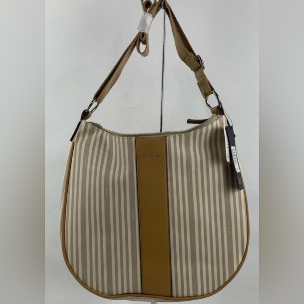 NWT TAHARI CREAM AND MAUVE, TAN STRIPES PURSE